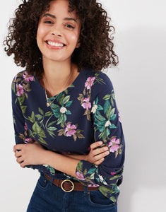 Joules Womens Harbour Print Long Sleeve Jersey Top Navy Floral Botanical Small