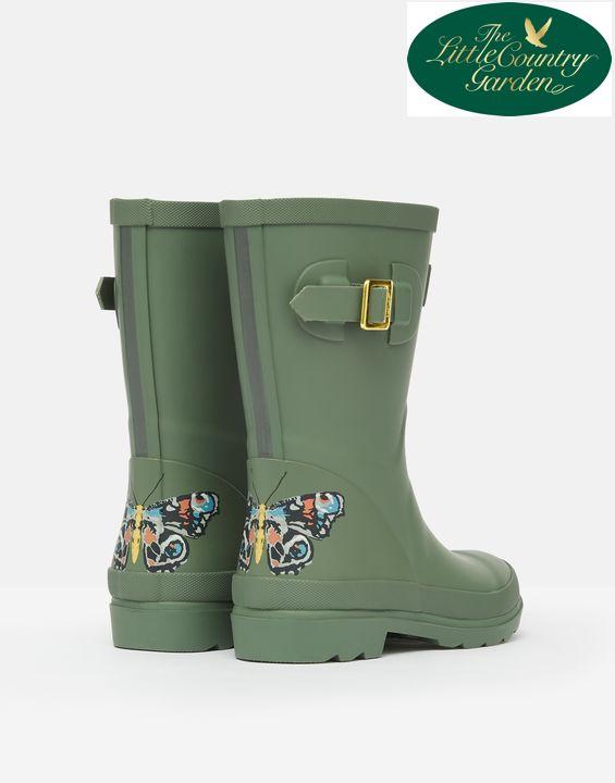 Joules Kids Junior Welly Print Butterfly Olive Green Wellies