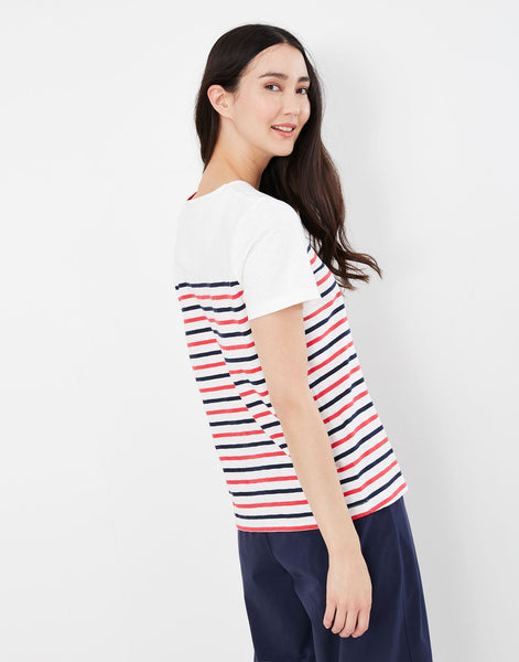 Joules Women's Harbour Stripe Short Sleeve Button Shoulder Top Cream stripe