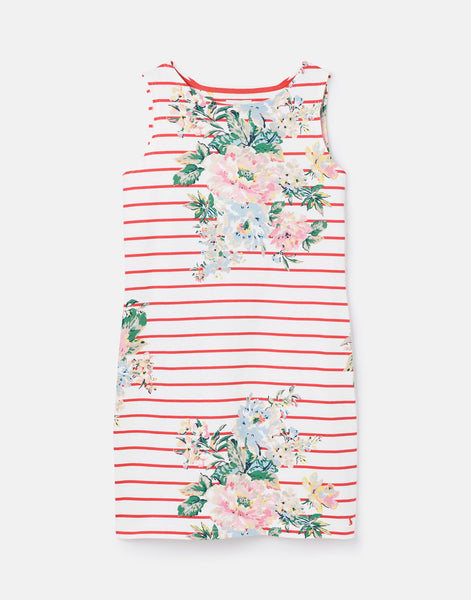 Joules Women's Riva Print Sleeveless Jersey Dress Red Floral Tshirt