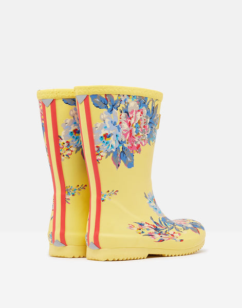 Joules Kid's Roll Up Flexible Printed Wellies Yellow Floral Wellington Boots