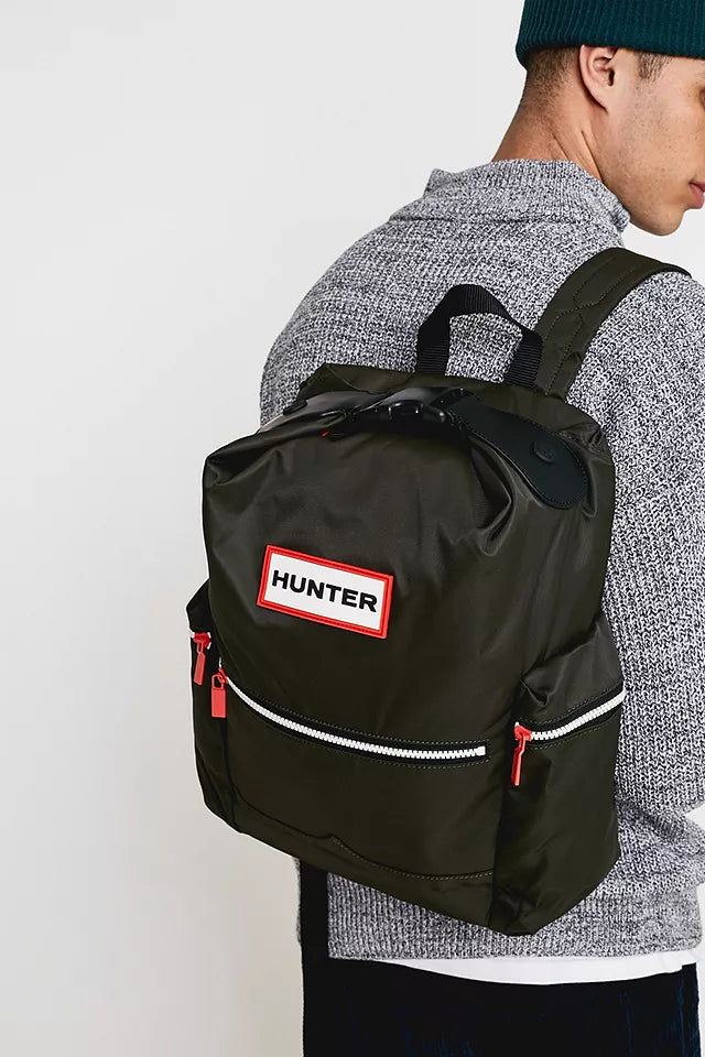 Hunter Boots Brand Dark Olive Green Original Logo Backpack Top Clip Nylon