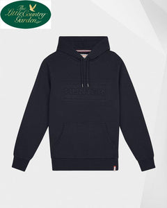 NAVY HOODED JUMPER WITH HUNTER LOGO EMBOSSED ON THE FRONT CENTRE