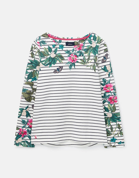 Joules Womens Harbour Print Cream Navy Floral Jersey Top Ladies Long Sleeve T-Shirt