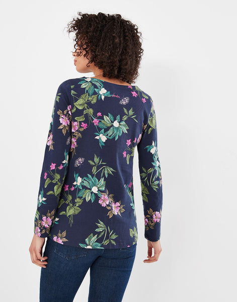 Joules Womens Harbour Print Long Sleeve Jersey Top Navy Floral Botanical Small