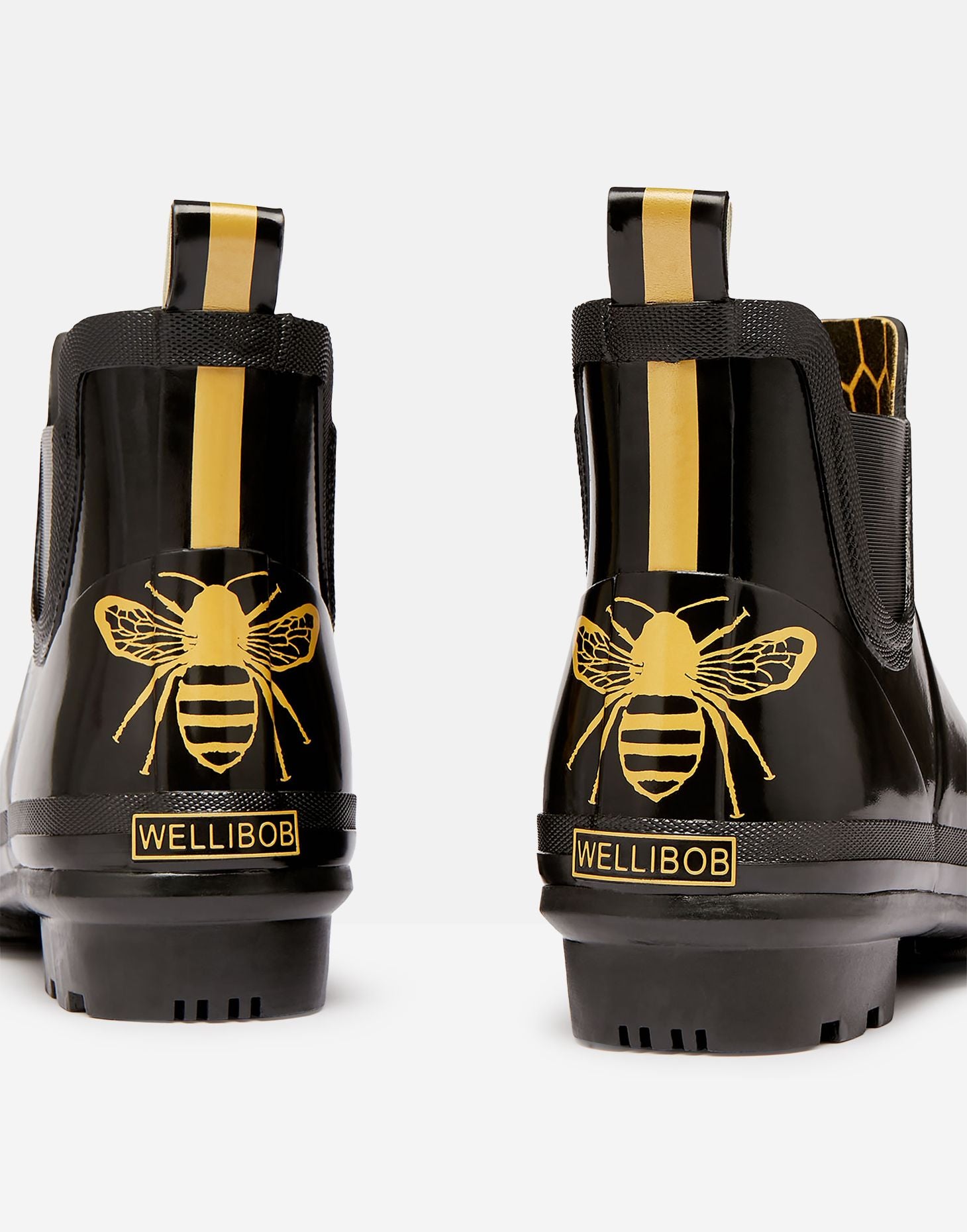 Joules Womens Wellibob Black Gold Etched Bee Short Chelsea Ankle Boots Wellies