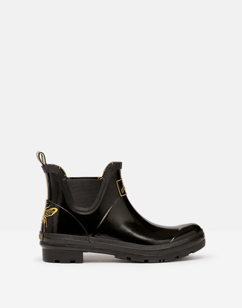 Joules Womens Wellibob Black Gold Etched Bee Short Chelsea Ankle Boots Wellies