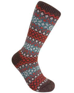 Scott Nichol Fellcroft Merino and Silk Mix Mens Socks Fairisle Brown Fleck