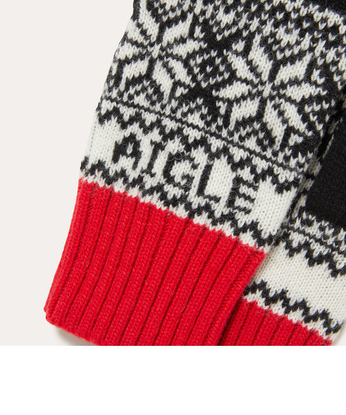 Aigle Nacotigloves Fair Isle Knit Gloves Red and Black Mens Womens