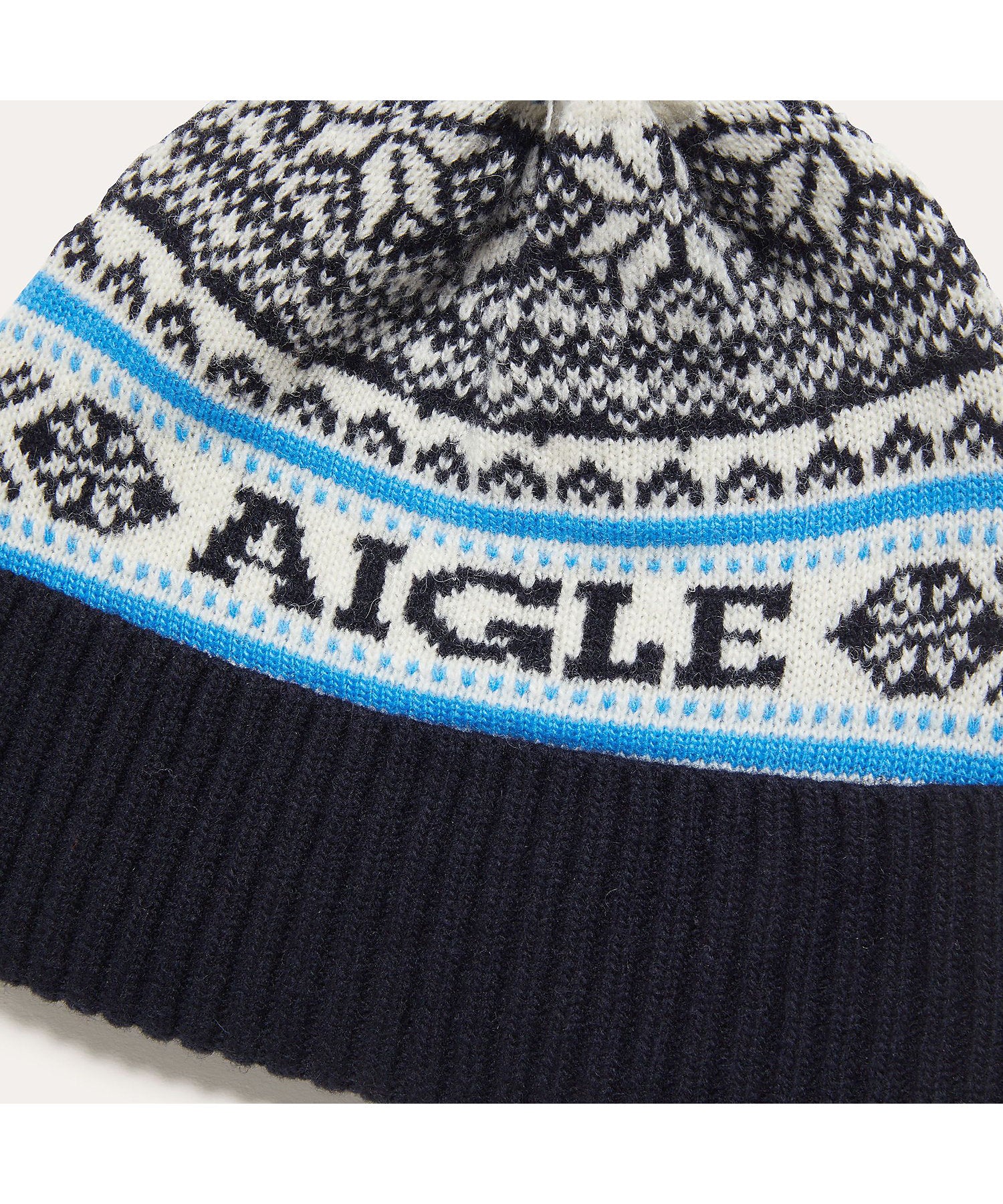 Aigle Nacotibeanie Fair Isle Knit Bobble Hat Navy and Blue Mens Womens