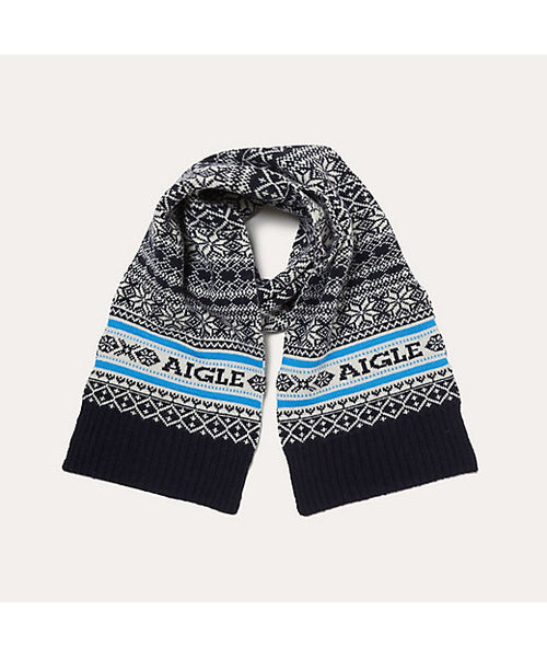Aigle Nacotiscarf Fair Isle Knit Scarf Navy and Blue Mens Womens
