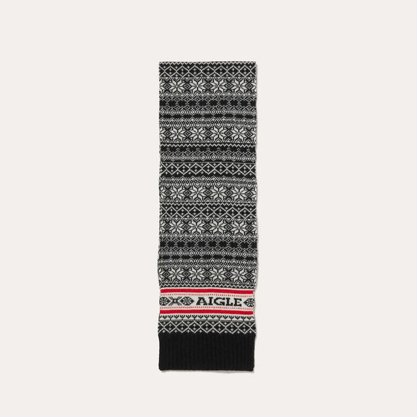 Aigle Nacotiscarf Fair Isle Knit Scarf Black and Red Mens Womens