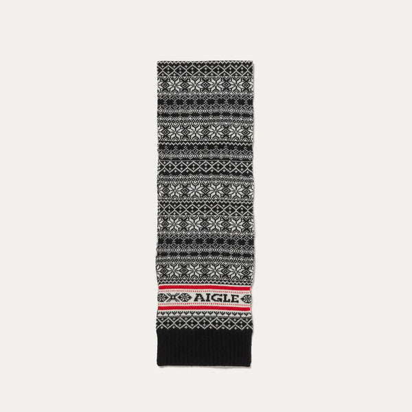 Aigle Nacotiscarf Fair Isle Knit Scarf Black and Red Mens Womens