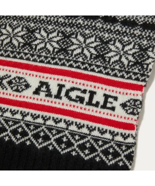 Aigle Nacotiscarf Fair Isle Knit Scarf Black and Red Mens Womens