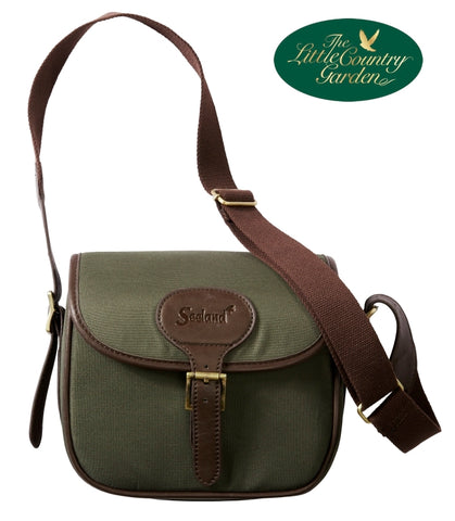 SEELAND Cartridge Bag in Canvas Design Line Green Brown Leather