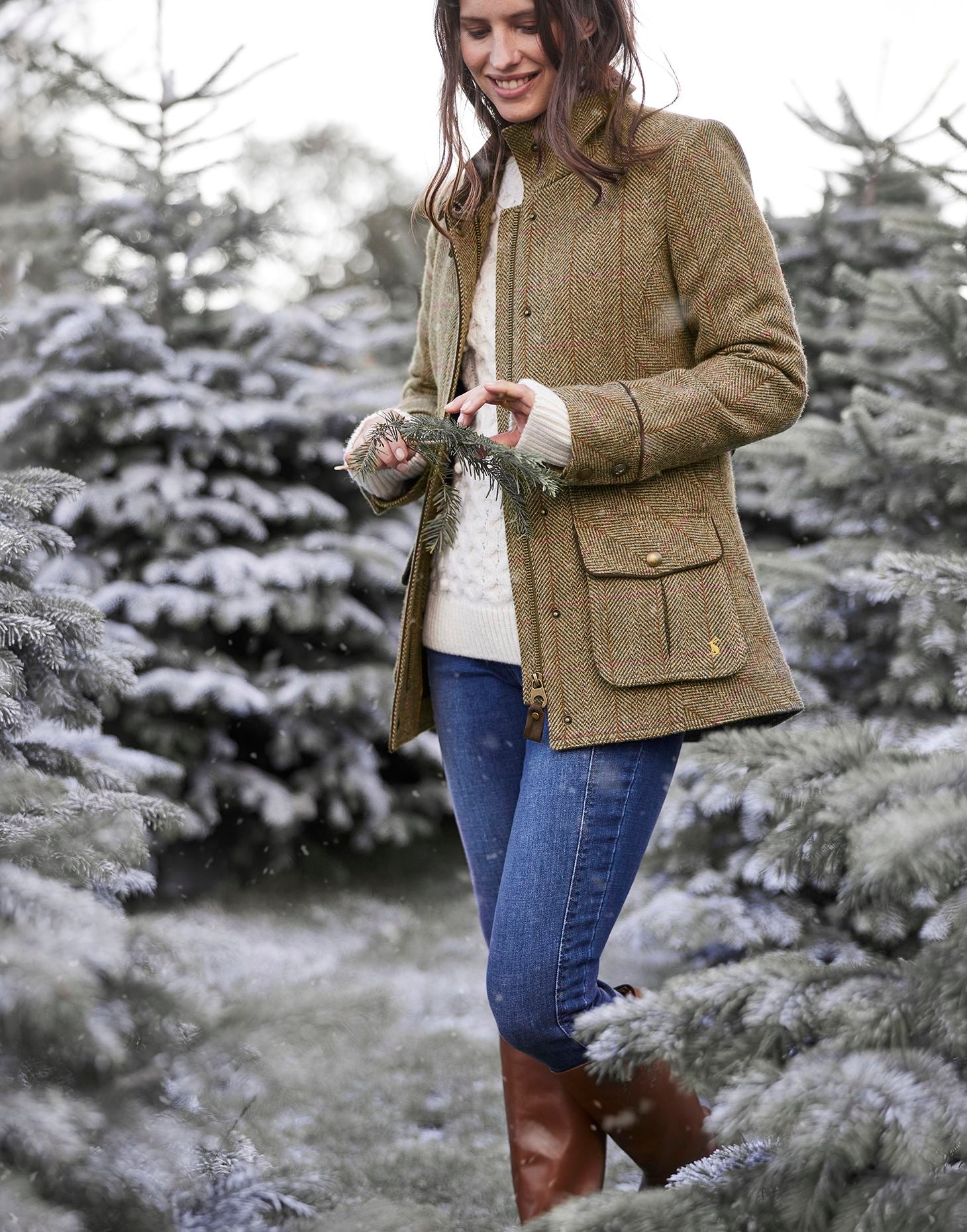 Joules Women's Fieldcoat Tweed Jacket Green Field Coat