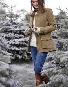 Joules Women's Fieldcoat Tweed Jacket Green Field Coat