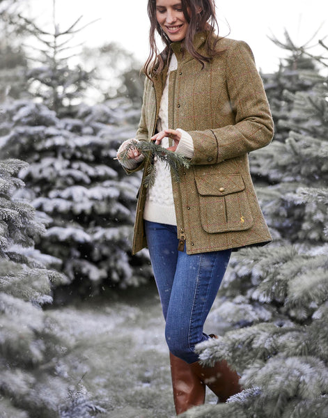 Joules Women's Fieldcoat Tweed Jacket Green Field Coat
