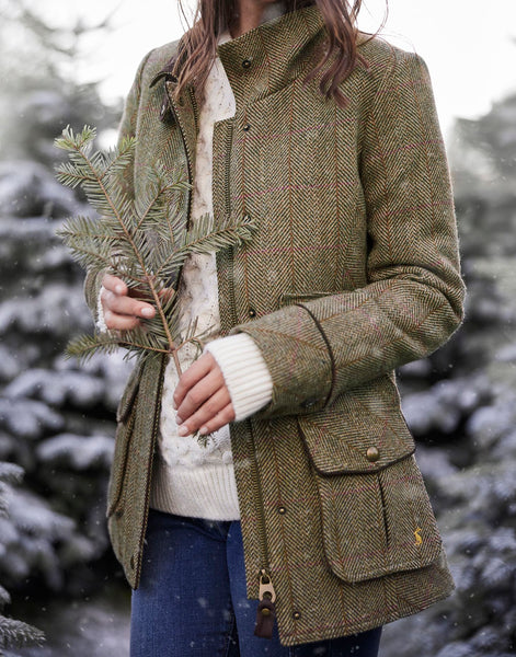 Joules Women's Fieldcoat Tweed Jacket Green Field Coat