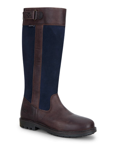 Hoggs of Fife Womens Cleveland II Leather Boots Brown and Navy Country Waterproof