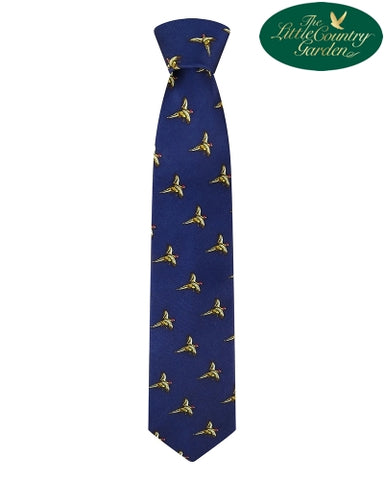 Hoggs of Fife Mens 100% Silk Tie Navy Blue Pheasants Country Shooting Farming