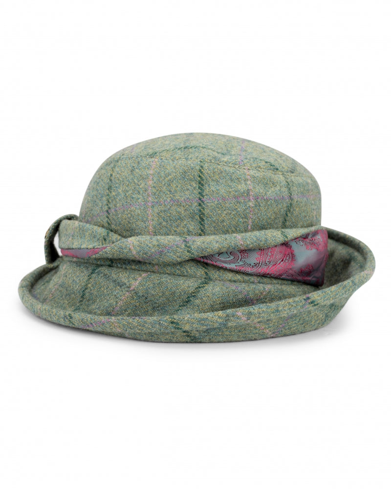 Hoggs of Fife Womens Roslin Technical Tweed Twist Hat Green Spring Bracken