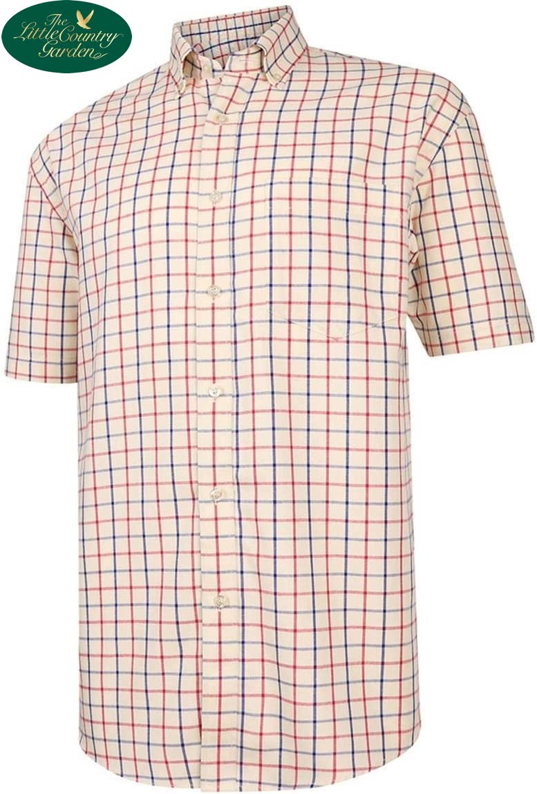 Hoggs of Fife Mens Short Sleeve Sunningdale Shirt Red Navy Country Check 