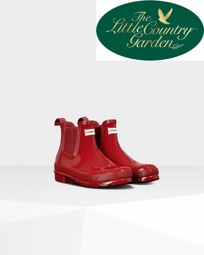 Hunter Original Gloss Red Chelsea Wellington Rain Boots Womens Wellies