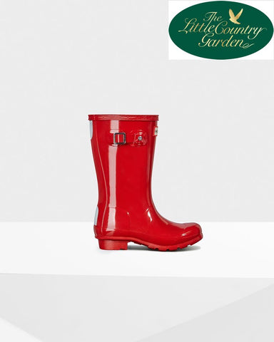 Hunter Kids Original Tall Wellington Boots Gloss Military Red Wellies