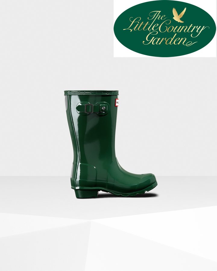 Hunter Kids Original Tall Wellington Boots Gloss Green Wellies