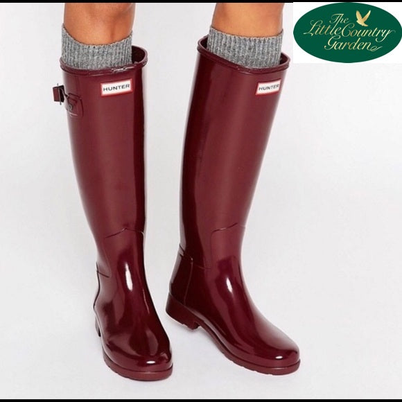 Hunter Refined Tall Gloss Dulce (Orange/Red) Wellington Boots Womens Original Wellies