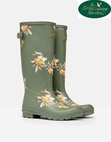 Joules Khaki Floral Welly Print Womens Wellies Wellington Boots Green