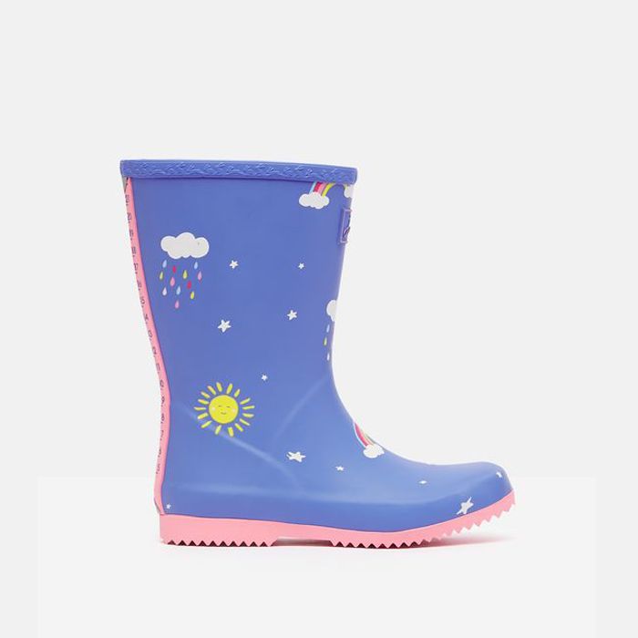 Joules Kids Junior Roll Up Welly Print Blue Cloud Wellies Wellington Boots