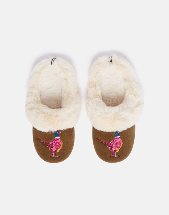 Joules Slippet Luxe Pheasant Slippers Brown