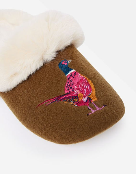 Joules Slippet Luxe Pheasant Slippers Brown