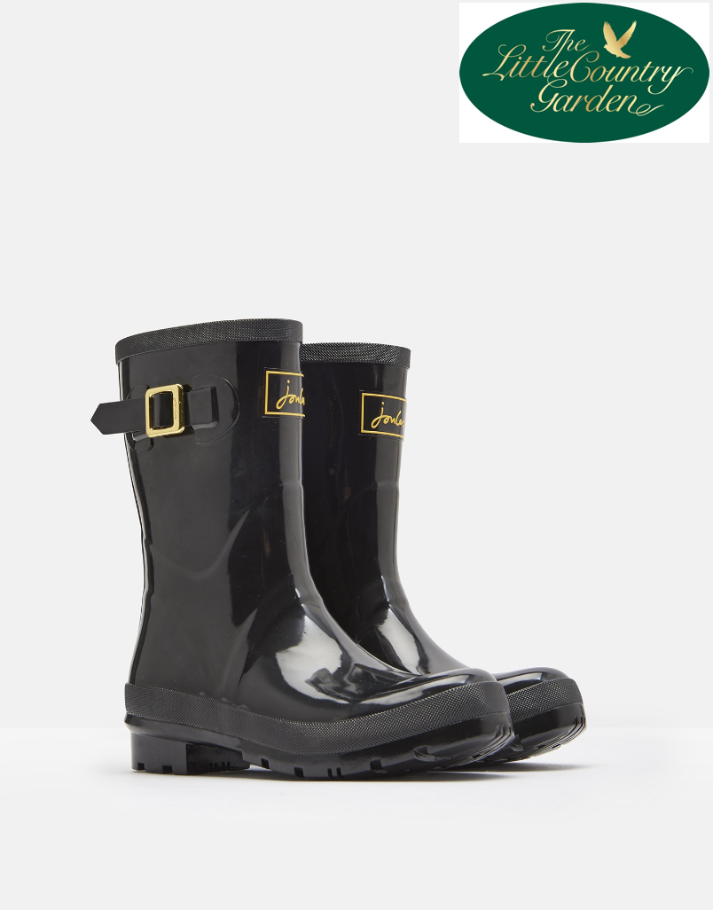 Joules Womens Kelly Welly Gloss True Black Short Welly Boots Wellington Wellies