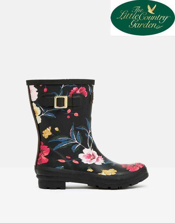 Joules Womens Molly Welly Black Floral Short Wellies Flowers Wellington Boots
