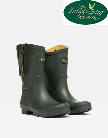 Joules Womens Rosalind Dark Evergreen Green Short Welly Boots Changeable Tassels 