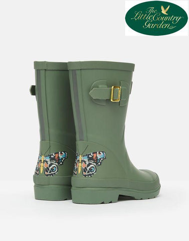 Joules Kids Junior Welly Print Butterfly Olive Green Wellies Wellington Boots