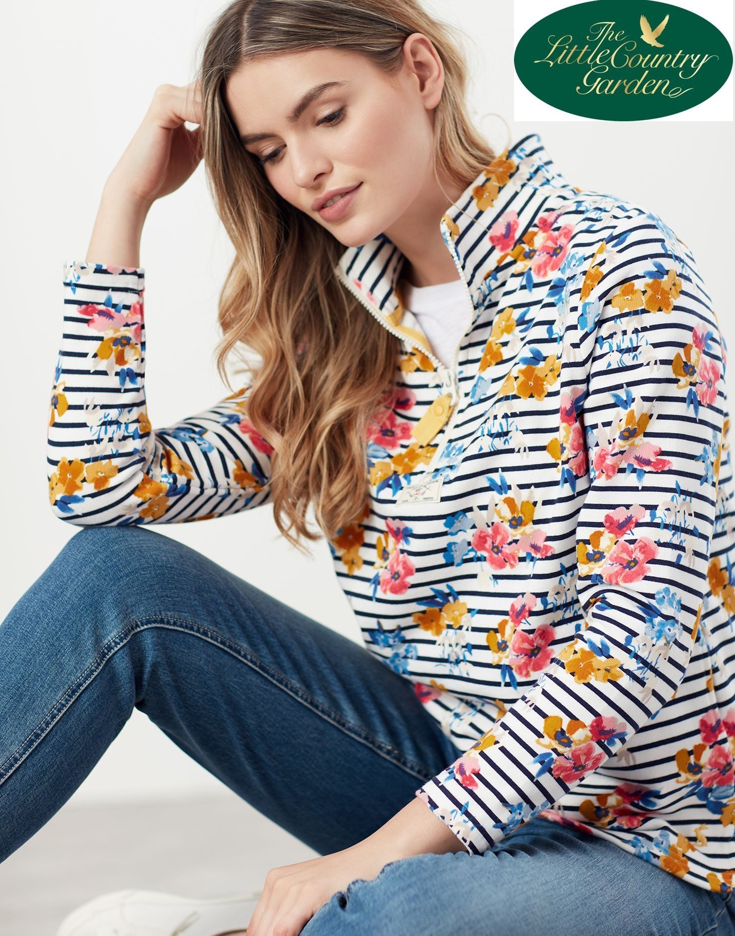 Joules Womens Pip Print Casual Half Zip Sweatshirt Cream Navy Floral