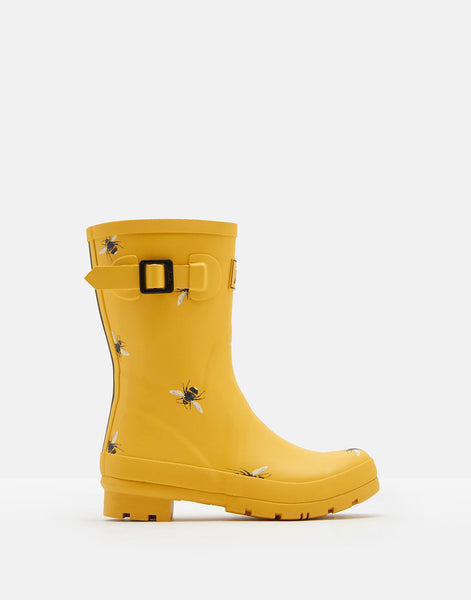 Joules Mollie Mid- Height Printed Welly Yellow Bee Short Wellington Boots Wellies
