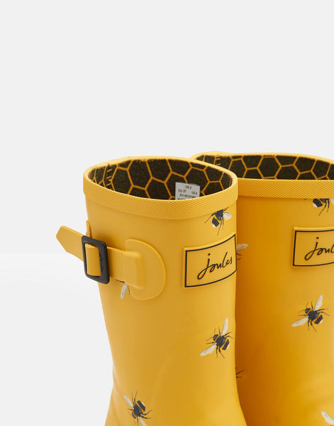 Joules Mollie Mid- Height Printed Welly Yellow Bee Short Wellington Boots Wellies