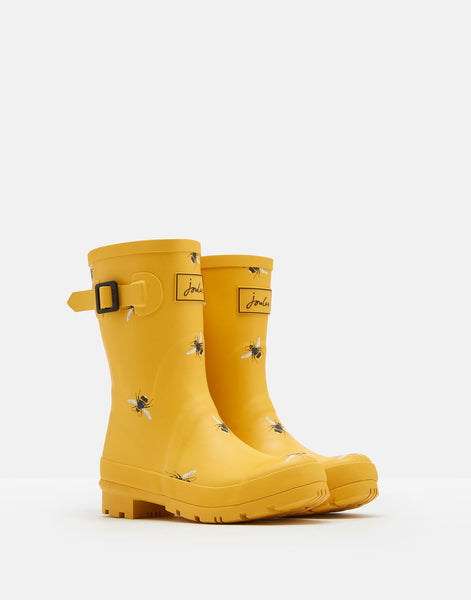 Joules Mollie Mid- Height Printed Welly Yellow Bee Short Wellington Boots Wellies