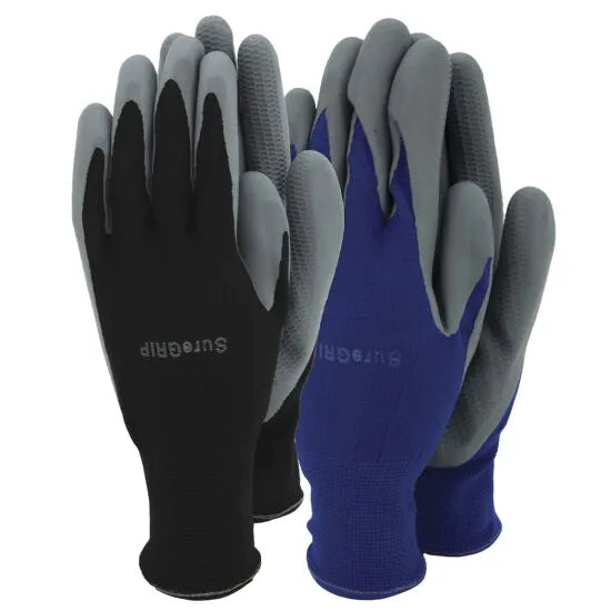 Town and Country Mens Suregrip Twin Pack Gloves Black Blue Sure Grip