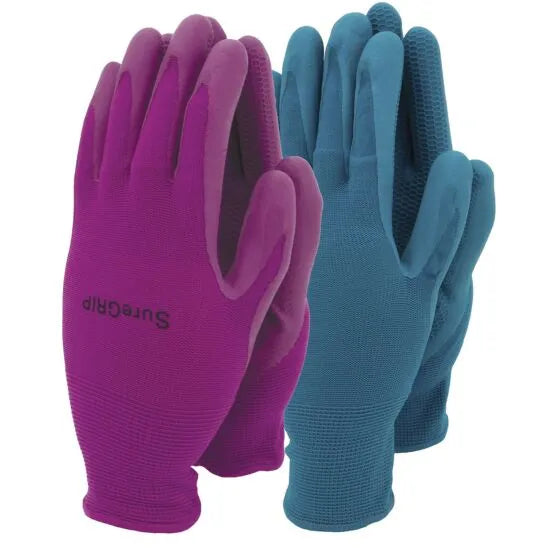 Town and Country Womens Suregrip Twin Pack Gloves Blue Purple Sure Grip
