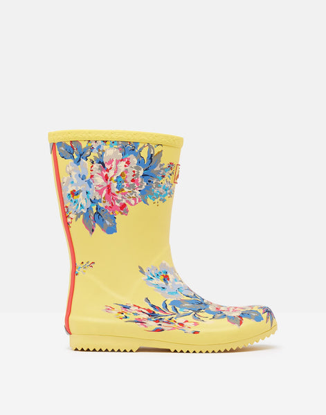 Joules Kid's Roll Up Flexible Printed Wellies Yellow Floral Wellington Boots
