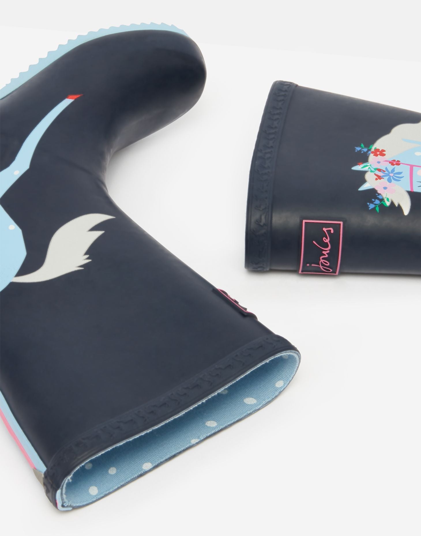 Joules kid's Roll Up Flexible Printed Wellies Navy Horses – Kent - Main Image
