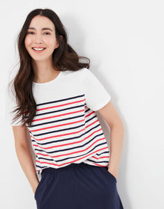 Joules Women's Harbour Stripe Short Sleeve Button Shoulder Top Cream stripe