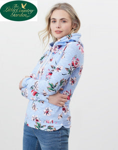 Joules Marlston Print Womens Hooded Jersey Top Blue Floral Print Sweatshirt Ladies