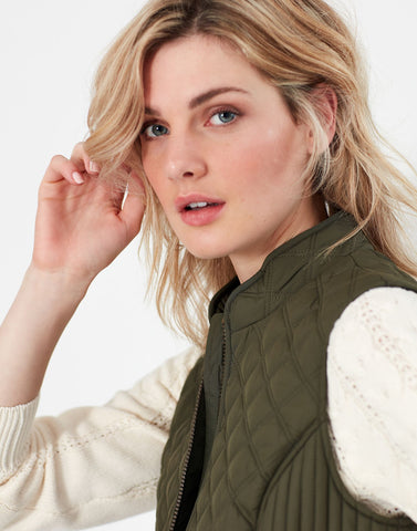 Joules Minx Quilted Gilet Grape Leaf Green Waistcoat Vest Body Warmer